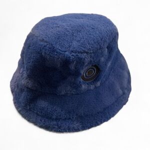 Insomniac Blue Faux Fur Bucket Hat Embroidered Eye Y2K Streetwear